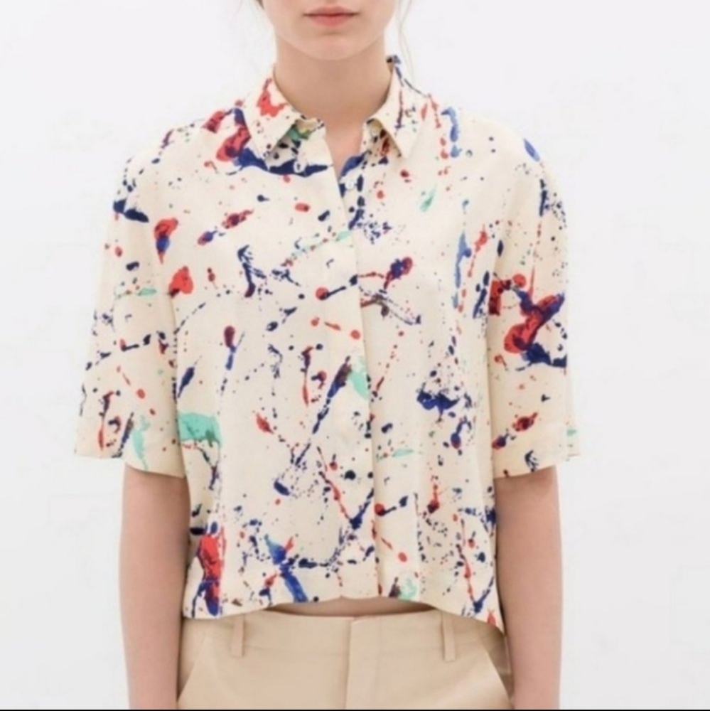 Zara woman spatter paint button down blouse